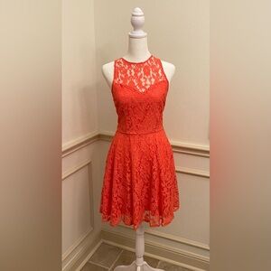 5|48 Orange coral short dress lace, size 2 lined